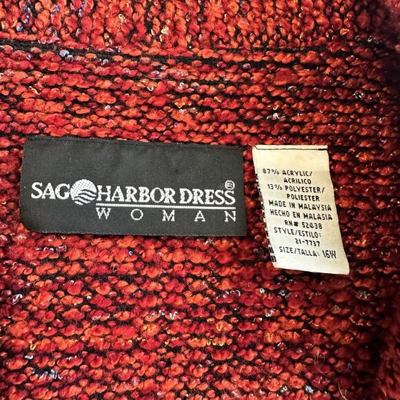 Vtg Red Womens Blazer XL 16 Tweed Knit Button Jacket USA Sag Harbor Rust - Picture 7 of 8